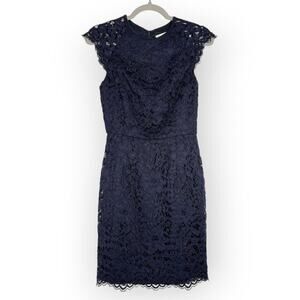 Shoshanna Mariah Lace Cocktail Party Dress SIZE 0 Navy Blue Lined Cap Sleeve